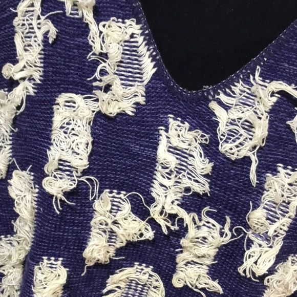 Funky Vintage Fringe Patch V- Neck Sweater Unique BoHo Fringe - Picture 3 of 8